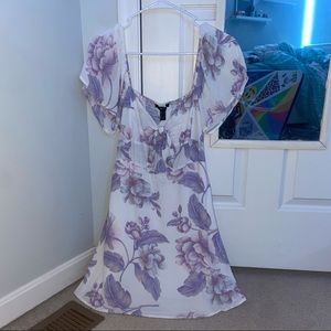 white purple floral mini dress